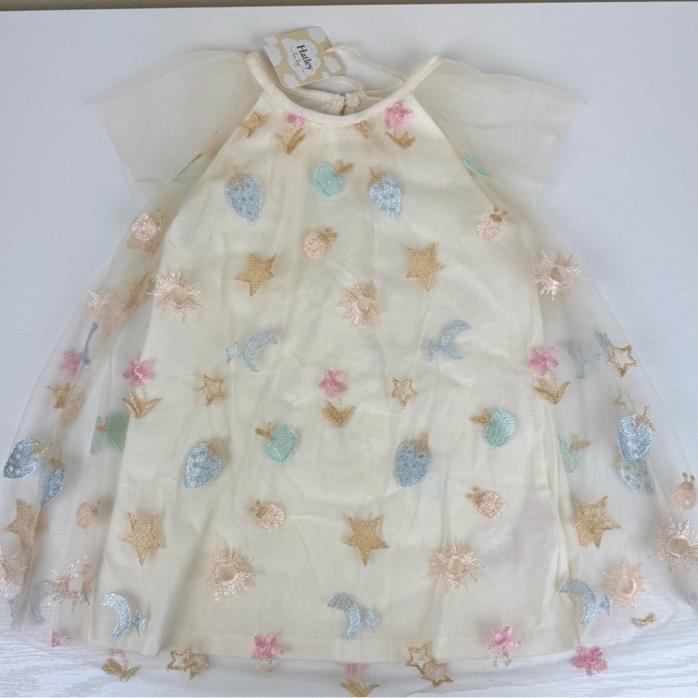 Hatley Baby Star Fruit Tulle Whimsy Dress Celestial Party Rainbow Embroidered